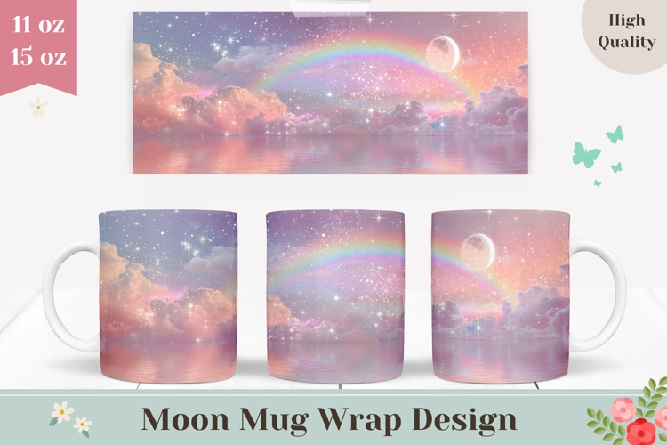 Rainbow Mug Wrap Design, Celestial Mug, Glitter Sky Mug