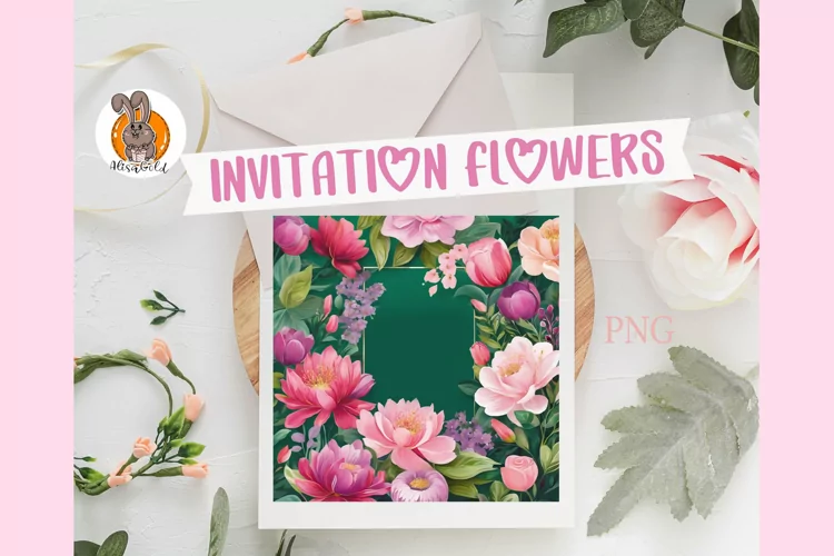 floral invitation,floral invitation, colorful flowers, green