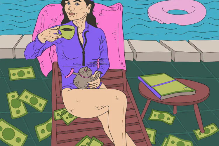 Luxury Poolside Relaxation Woman Lifestyle Illustration