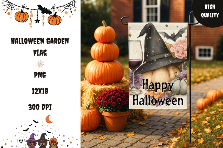 Cartoon Halloween Hat Garden Flag, Happy Halloween Print