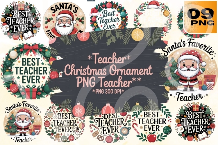 Teacher Christmas Ornament PNG Bundle - 9 PNG example image 1