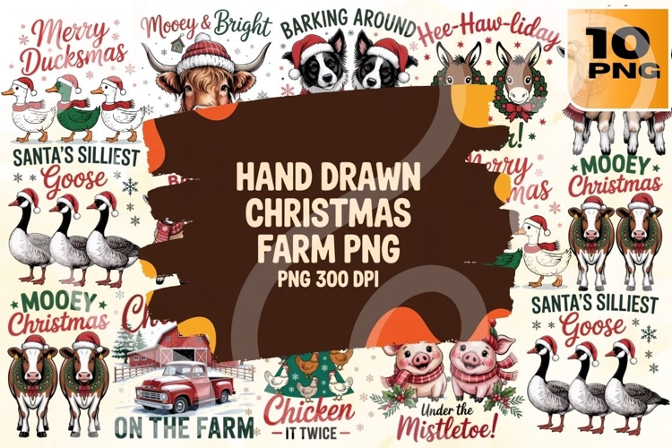 Hand Drawn Christmas Farm PNG Bundle 10