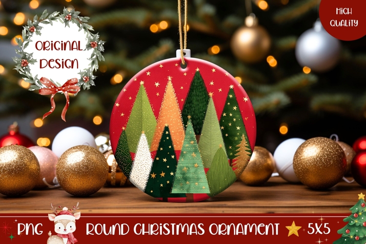 Red Christmas Ornament Print, Winter Round Ornament