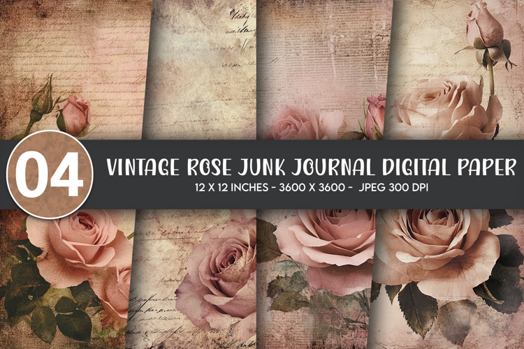 Vintage Rose Junk Journal Digital Paper example image 1