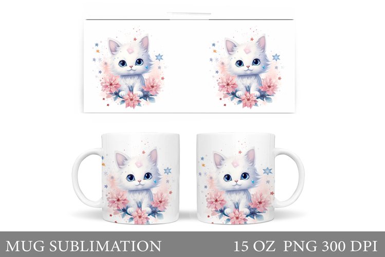 Spring Cat Mug Sublimation. Cat Flowers Mug Design