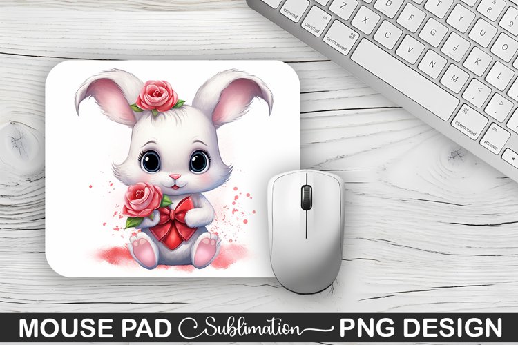 Valentine Bunny Sublimation Mouse Pad PNG Design