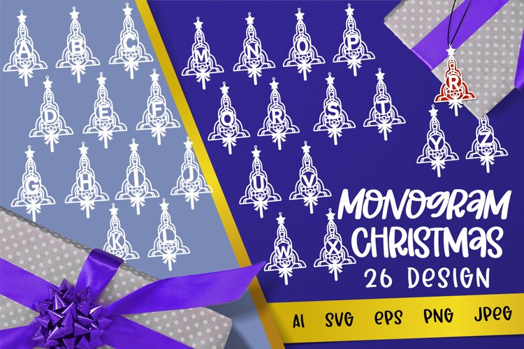 Christmas Alphabets Monogram, Christmas Tree A-Z