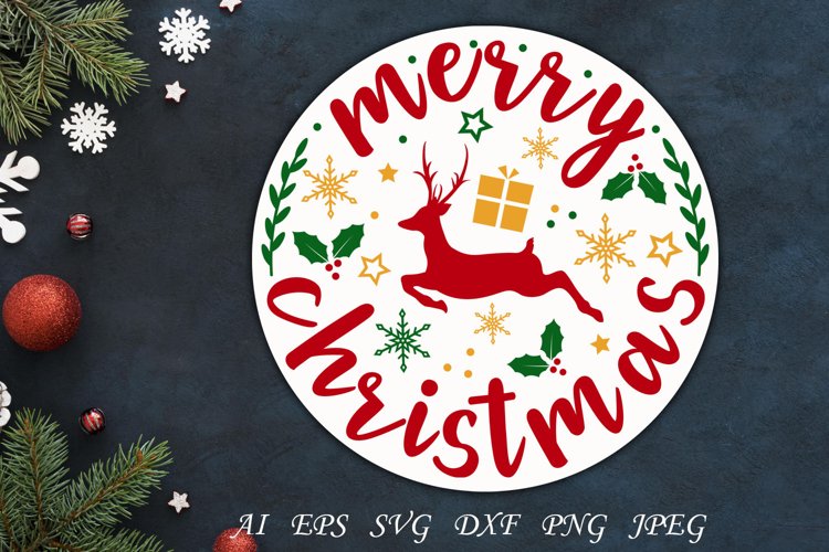 Merry christmas round ornament svg, Holiday decoration svg example image 1