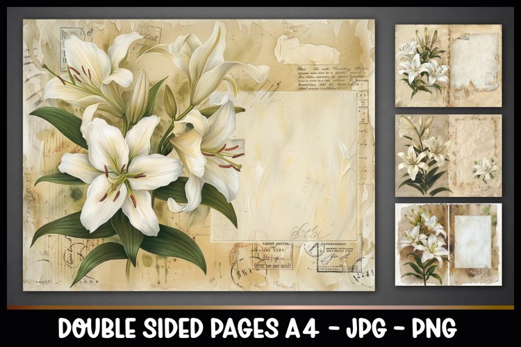 4 Vintage Double Sided Junk Journal Page I Lily Flowers