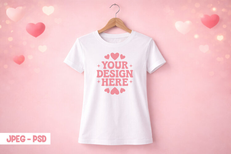 Valentine T Shirt Flat Lay PSD JPEG Mockup example image 1