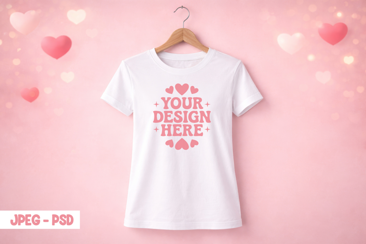 Valentine T Shirt Flat Lay PSD JPEG Mockup