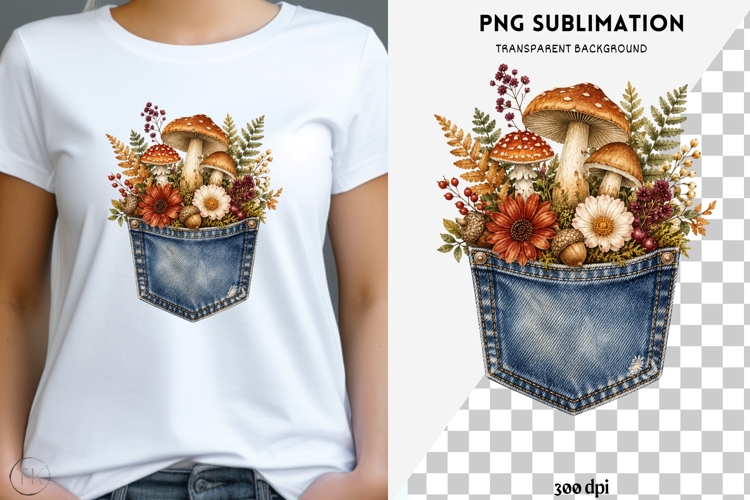 Autumn denim pocket png design for T-shirts