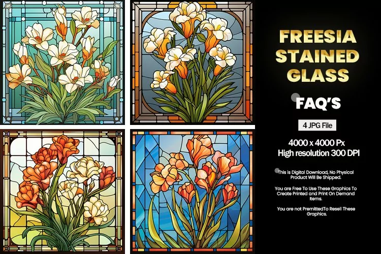 Stained Glass Freesia Square Coaster - 04 Variations