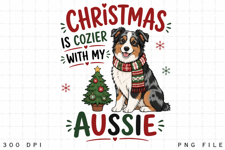 Aussie Christmas PNG, Australian Shepherd Christmas Dog