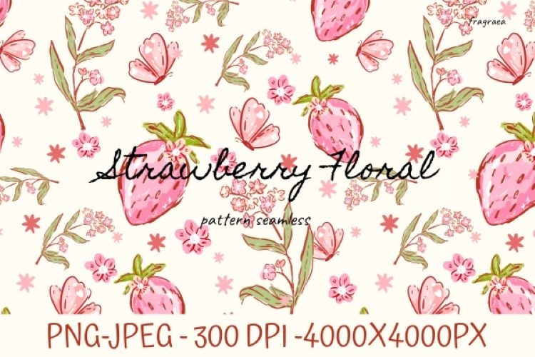 Strawberry floral pattern seamless, Boho for Fabric & Crafts