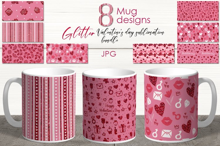 Valentines Sublimation Mug glitter design Bundle, JPG example image 1