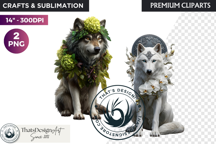 Watercolor Mystic Wolf Fantasy Clipart animal PNG Graphics