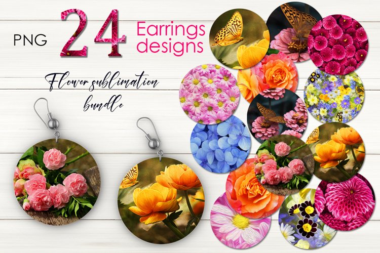 Oil paint Flower design | Round earring sublimation bundle example image 1