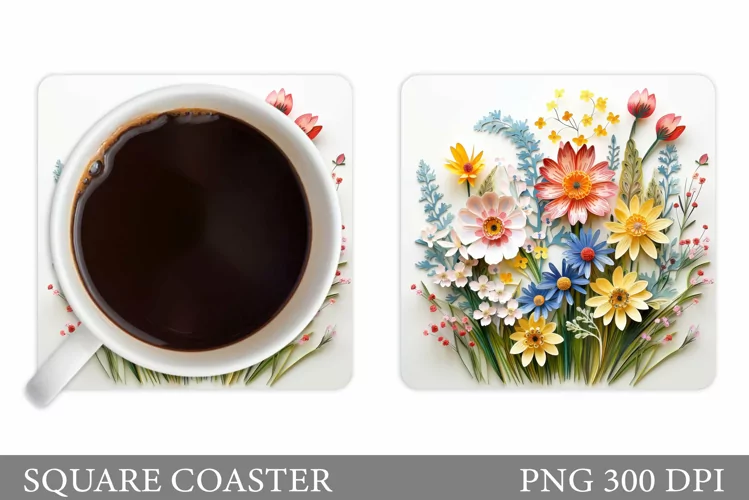 Flowers Coaster Design. 3D Flowers Coaster Sublimation