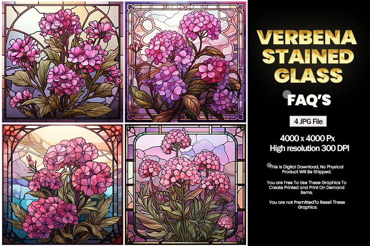 Stained Glass Verbena Square Coaster - 04 Variations example image 1