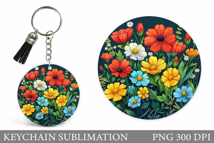 Flowers Keychain Design. Round Keychain Flowers