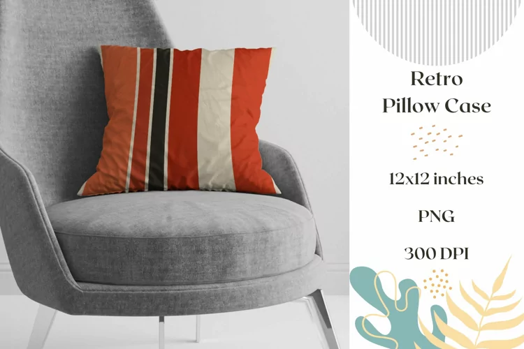 Retro Pillow Case Design, Red Stripes Pillow Sublimation PNG