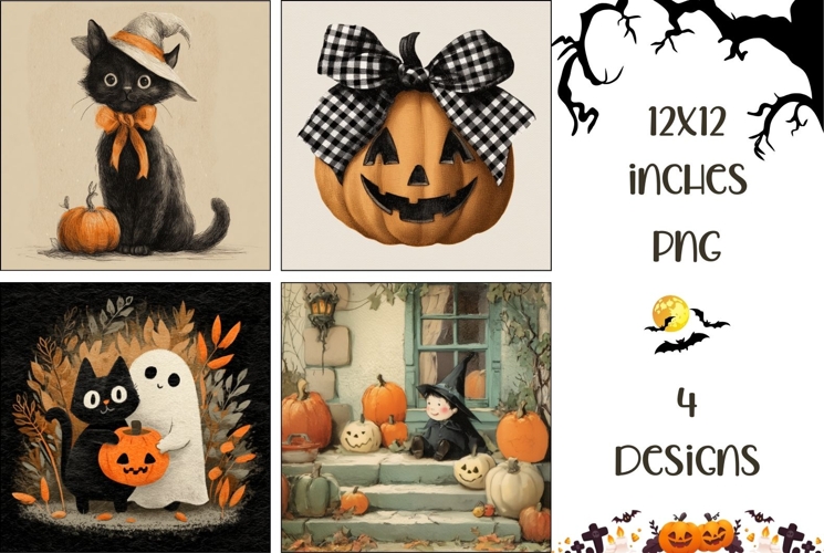 Halloween Cat Backgrounds, Spooky Pumpkins Digital Papers