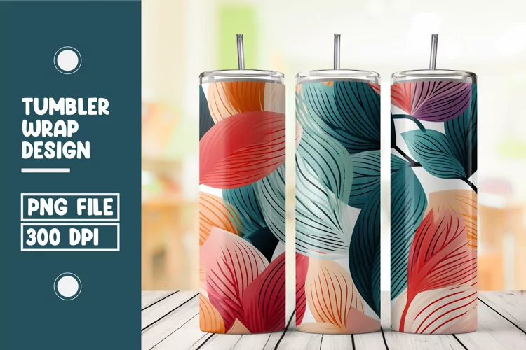 Colorful Abstract Leaves Tumbler Wrap Sublimation