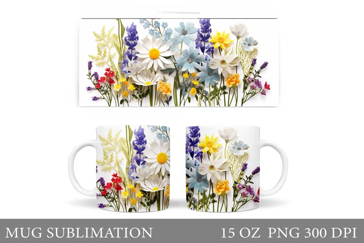Flowers Mug Wrap Design. Wildflowers Mug Sublimation