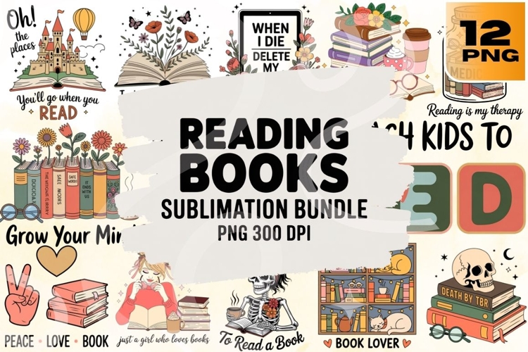Whimsical Reading Books PNG Bundle 12 Cozy Sublimation Desig