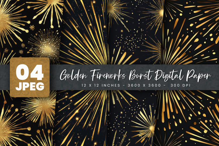 Golden Fireworks Burst Digital Paper