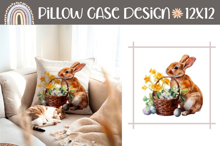 Easter Basket Pillow Print, Easter Bunny Pillow Sublimation