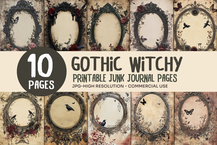 Gothic Floral Frame Junk Journal Pages example image 1