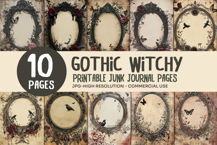 Gothic Floral Frame Junk Journal Pages