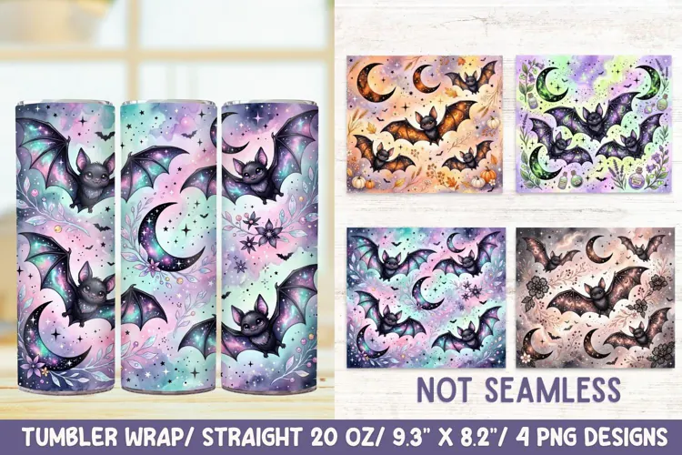 Halloween Bats 20 OZ Skinny Tumbler Wrap Sublimation PNG.