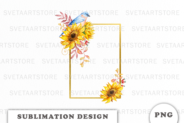 Watercolor Autumn Flowers Gold Frame png