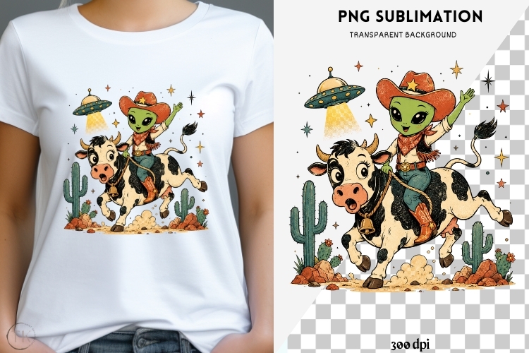 UFO cowgirl png design for T-shirts