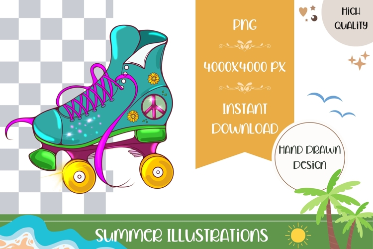 Hand Drawn Roller Skates Illustration, Summer Roller Skates