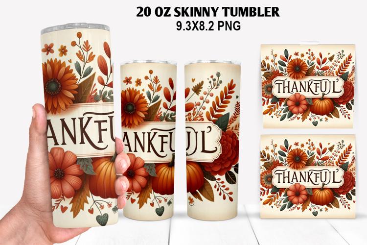 Skinny Tumbler 20oz Wrap Design, Thanksgiving Tumble PNG