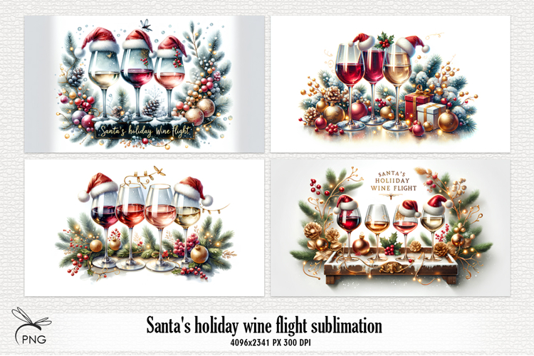 Santas holiday wine flight Sublimation - 4 Variations