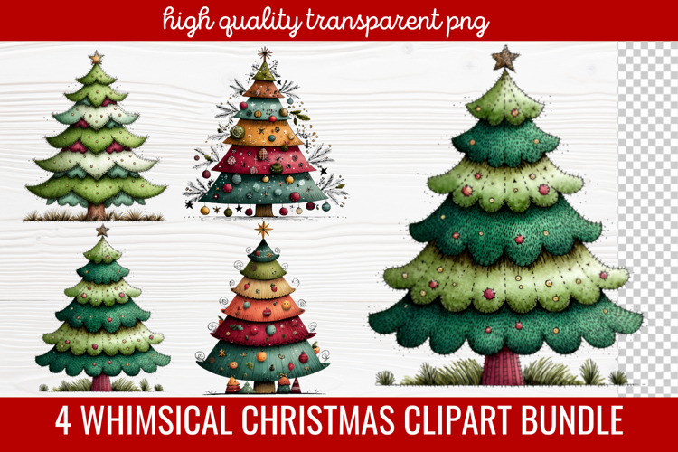 4 Whimsical Christmas Clipart | Cute Festive Holiday PNG