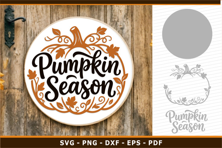 Pumpkin Season Round Sign SVG Laser Cut Files, Fall SVG example image 1