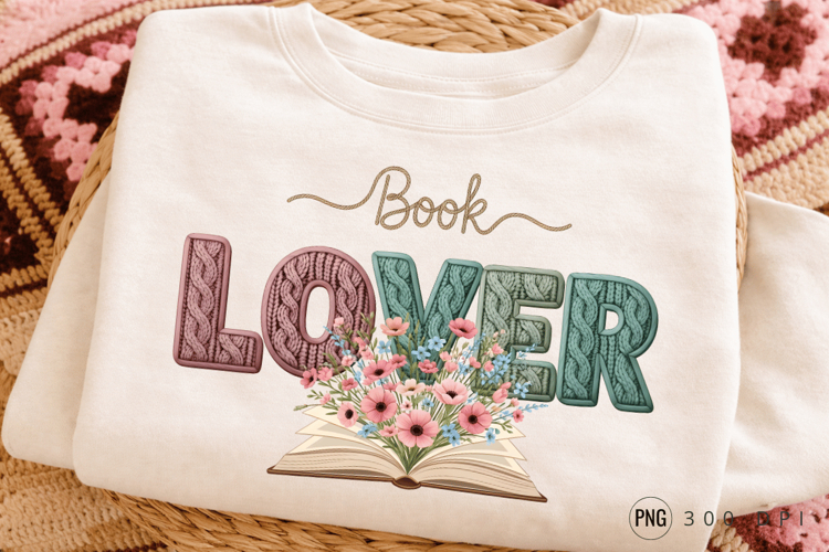 Book Lover PNG Design, Book Lover Floral PNG Design Knitted