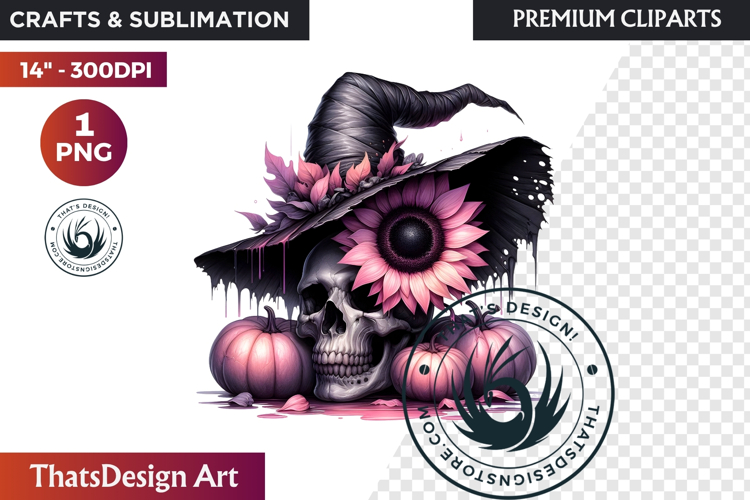 Pink and Black Gothic Halloween Skulls Clipart, pastel goth