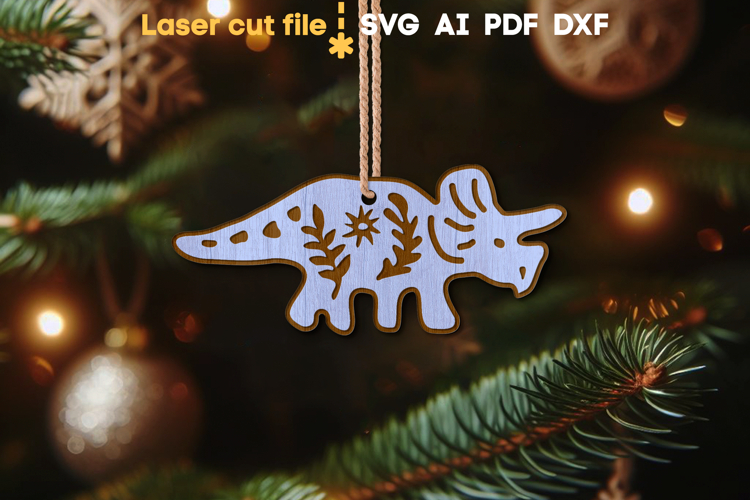 Dinosaur Christmas Ornament SVG laser cut file for Glowforge