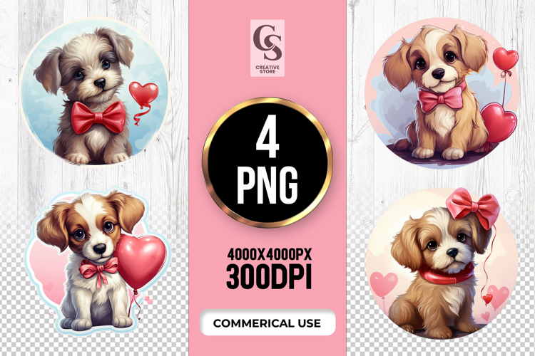 Adorable Puppy With Bow And Heart Clipart Sublimation PNG
