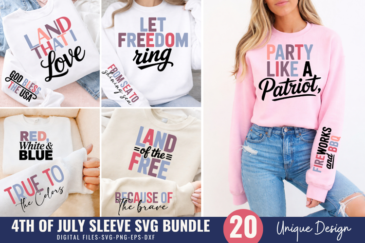 4th of July Sleeve SVG Bundle, Patriotic Quotes SVG Design
