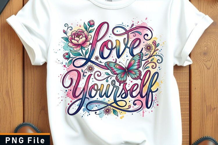 Love yourself, Self love sublimation PNG T Shirt Design example image 1