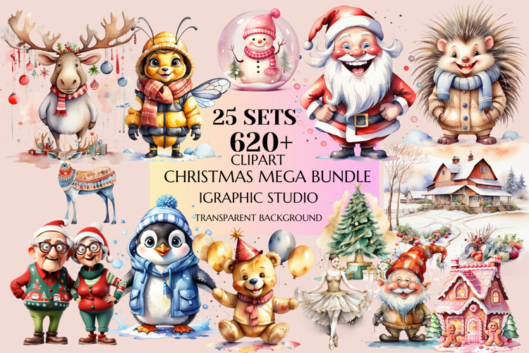 Christmas Mega Clipart Bundle, Xmas Clipart, Huge Bundle