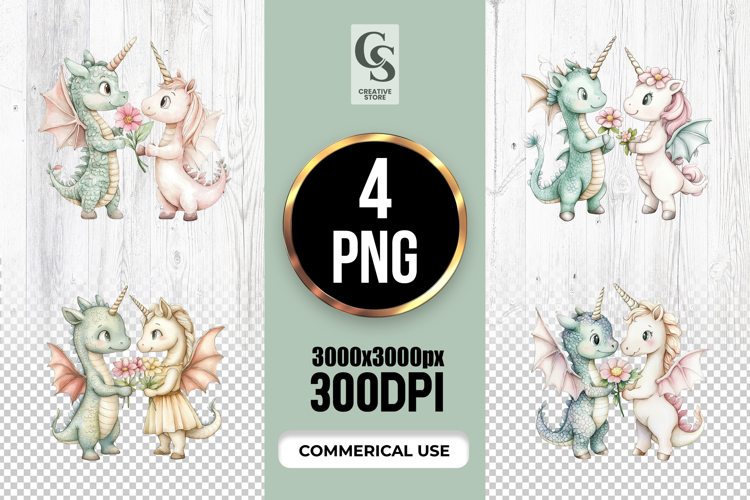 Unicorn Dragon Flower Clipart Sublimation PNG